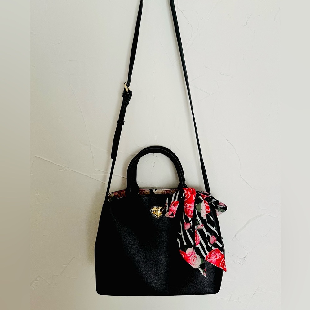 Betsey Johnson Gigi Triple Compartment Satchel with Floral Print Scarf